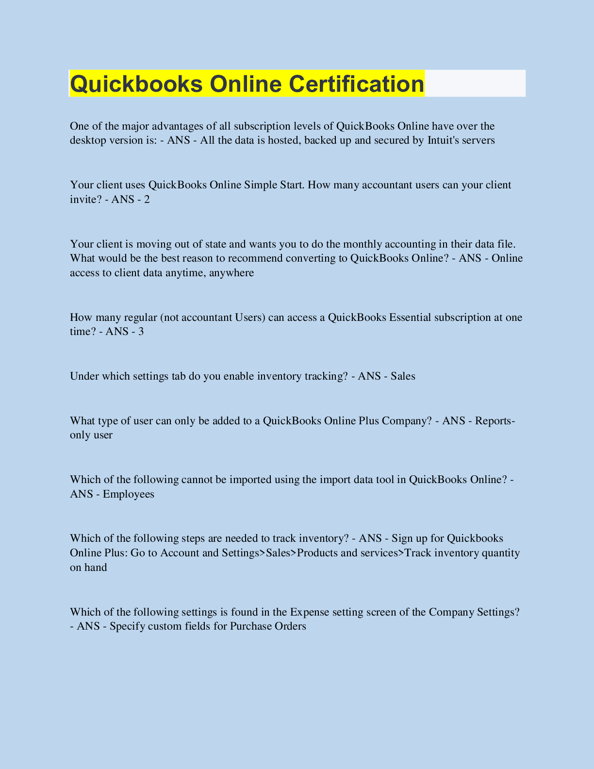 Quickbooks Online Certification